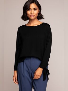 Black Long-Sleeve Tie Cuff Top